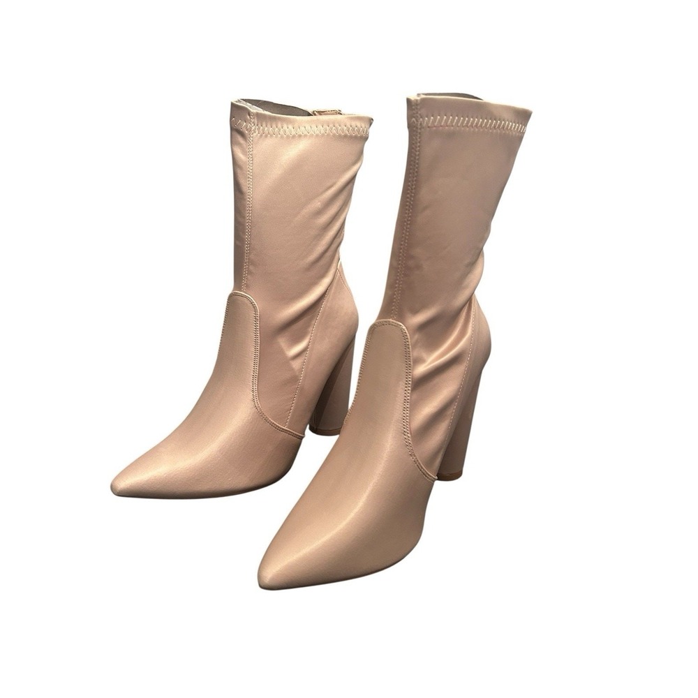 Liliana Women's Nude Pointed Toe Back‎ Zip Boots Heels Size 10